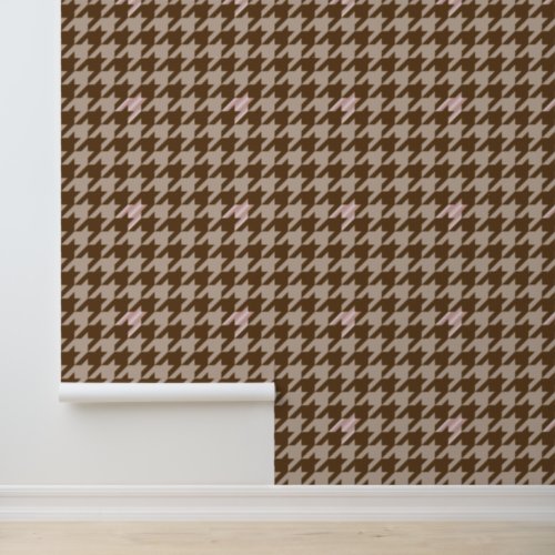 Brown with Rose Gold Accent Houndstooth Wallpaper