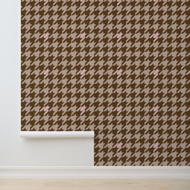 Brown with Rose Gold Accent Houndstooth Wallpaper (Application)