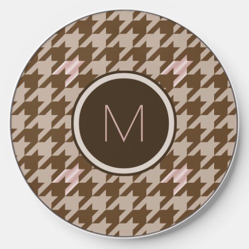 Brown with Rose Gold Accent Houndstooth Wireless Charger