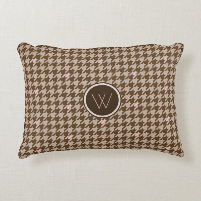 Brown with Rose Gold Houndstooth Accent Pillow (Front)