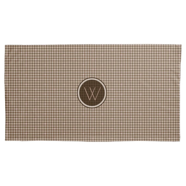 Brown with Rose Gold Houndstooth Pillow Case (Front)