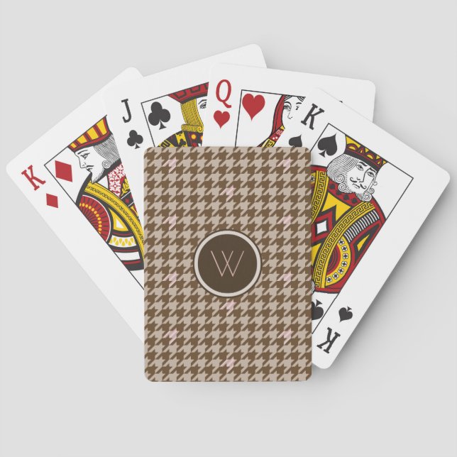Brown with Rose Gold Houndstooth Playing Cards (Back)