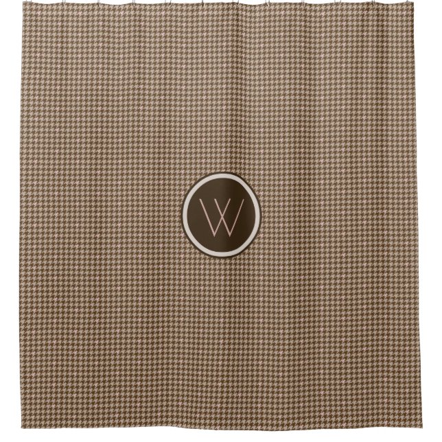 Brown with Rose Gold Houndstooth Shower Curtain (Front)