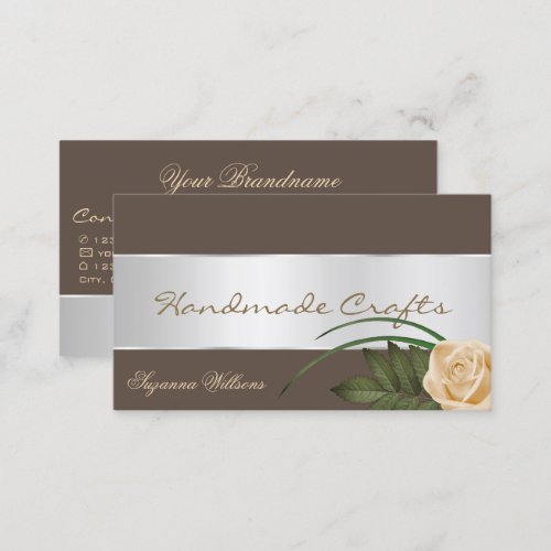 Brown with Silver Decor and Gorgeous Rose Flower Business Card