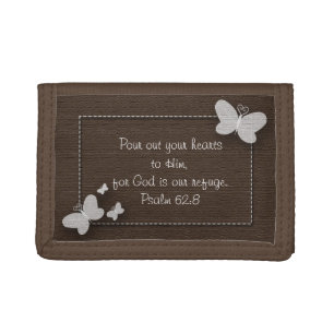 Brown with White Butterflies Bible Verse Wallet