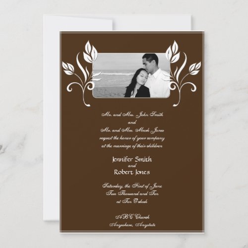 Chocolate Brown with White Floral Accents Invitation
