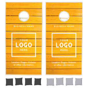 Brown Wood Abstract Business Logo Branded Cornhole Set
