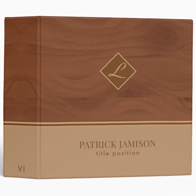 Brown Wood And Beige 3 Ring Binder (Front/Spine)