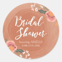 Brown Wood and Floral Rustic Bridal Shower Classic Round Sticker