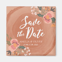 Brown Wood and Floral Rustic Save the Date Magnet