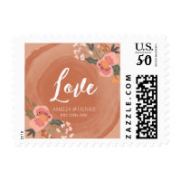 Brown Wood and Floral Rustic Wedding Love Postage