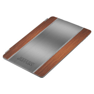 Brown Wood And Metallic Silver Gray Background iPad Air Cover