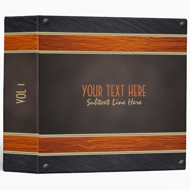 Brown Wood Black And Brown Metallic Mash 3 Ring Binder (Front/Spine)