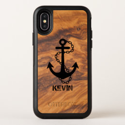 Brown Wood Black Nautical Boat Anchor OtterBox Symmetry iPhone X Case