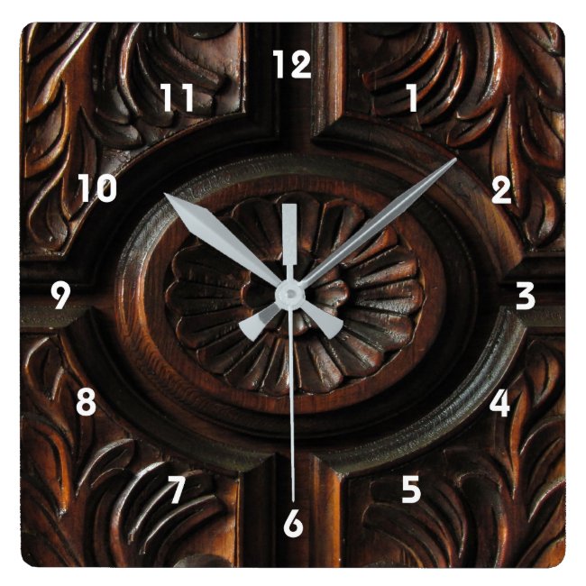 Brown Wood Carving Clock