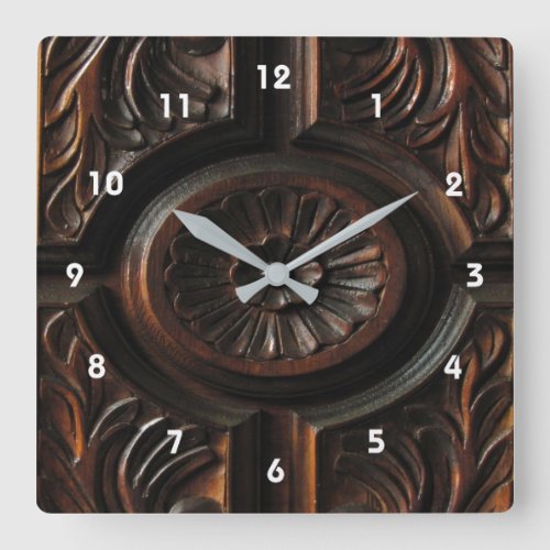 Brown Wood Carving Clock