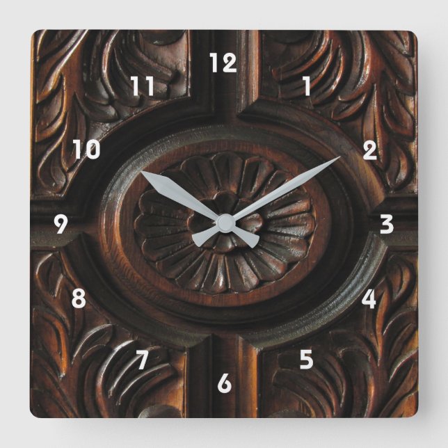 Brown Wood Carving Clock (Front)
