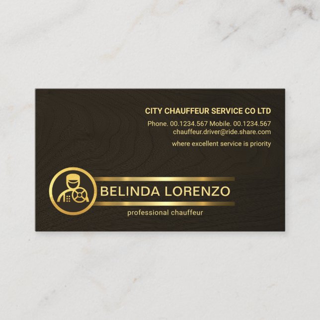 Brown Wood Chauffeur Gold Lines Business Card (Front)