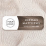 Brown wood custom logo, name and title white name  name tag