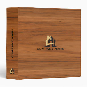 Brown Wood Custom Text and Logo 3 Ring Binder