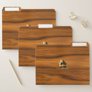 Brown Wood Custom Text and Logo File Folder