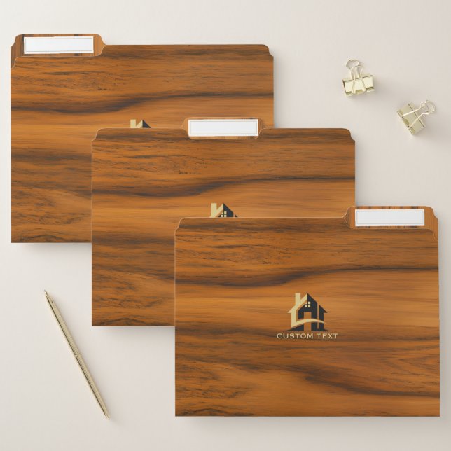 Brown Wood Custom Text and Logo File Folder (Set)