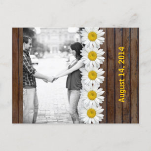 Brown Wood Daisy Chain Photo Save the Date Announcement Postcard