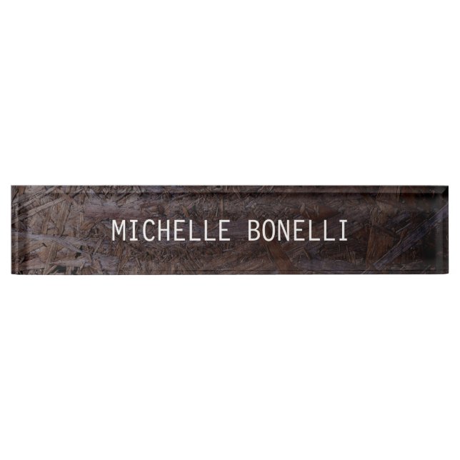 Brown Wood Design Background Plain Legible Modern Desk Name Plate (Front)