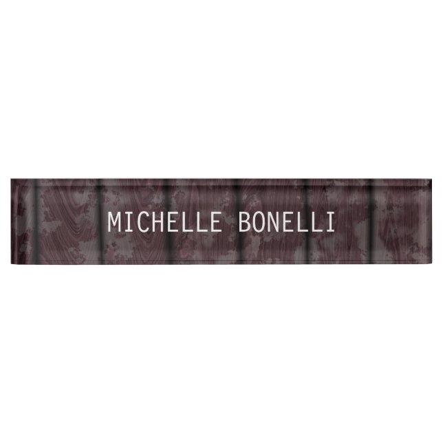 Brown Wood Design Background Plain Legible Modern Desk Name Plate (Front)