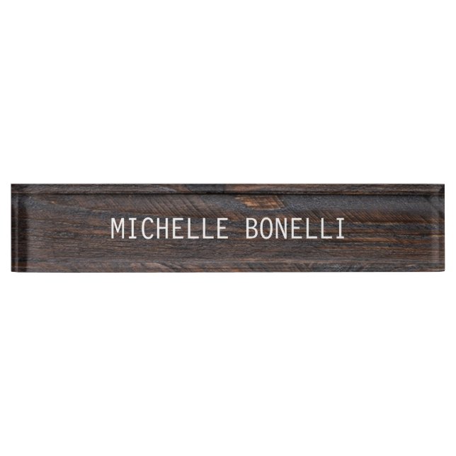 Brown Wood Design Background Plain Legible Modern Desk Name Plate (Front)