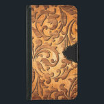 Brown Wood Elegant Carved Floral Design Samsung Galaxy S5 Wallet Case<br><div class="desc">Cool image of brown wood curved elegant floral swirls design with optional black accent.</div>