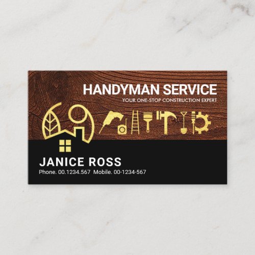 Brown Wood Gold Home Handyman Tools Business Card