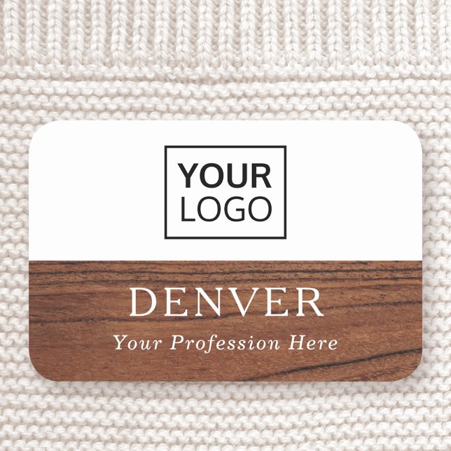 Brown wood grain custom logo name tag (Creator Uploaded)