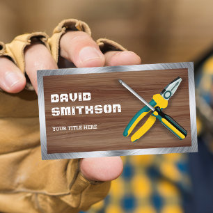 Brown Wood Grain Handyman Repair Tools Electrician Business Card