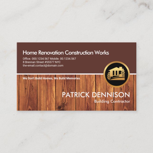 Brown Wood Grain Layers Construction Handyman Business Card (Front)