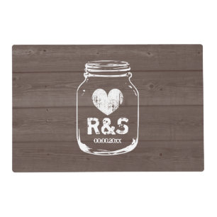 Brown wood grain mason jar rustic wedding laminate placemat