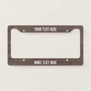Brown wood grain panel custom license plate frame