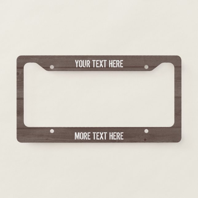 Brown wood grain panel custom license plate frame (Front)