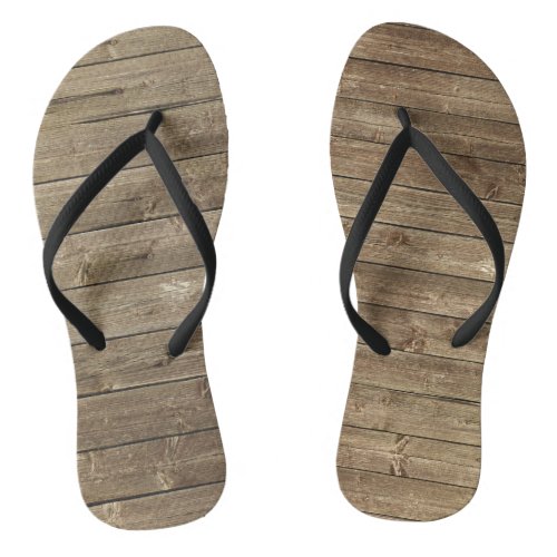 Brown Wood Grain Pattern Zen Design Flip Flops