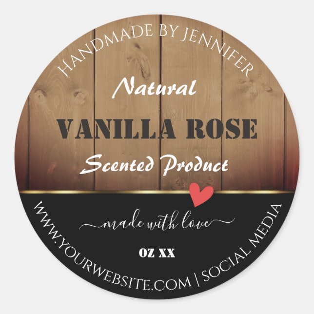 Brown Wood Grain Product Packaging Labels Heart (Front)