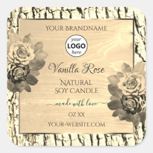 Brown Wood Grain Sepia Roses Product Labels Logo