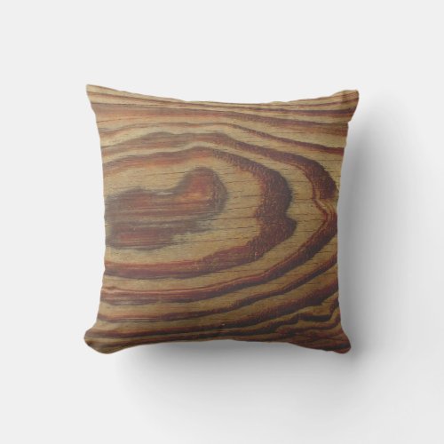 Brown Wood grain swirl  solid colored back Throw Pillow