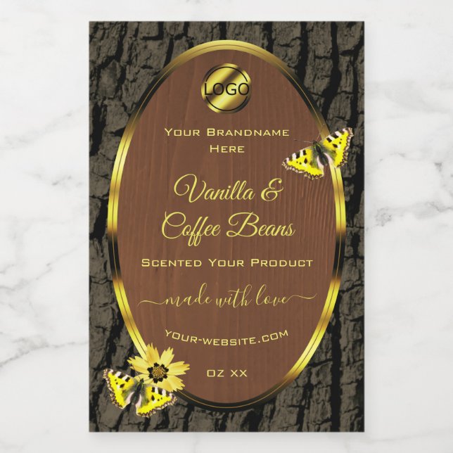 Brown Wood Grain Tree Bark Product Labels Add Logo (Single Label)