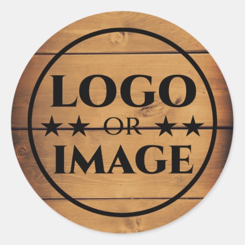 Brown Wood Grain Wooden Boards Logo Image Template Classic Round Sticker