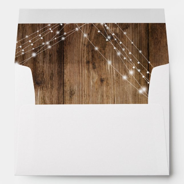 Brown Wood Lights Wedding Custom Address Envelope (Back (Bottom))