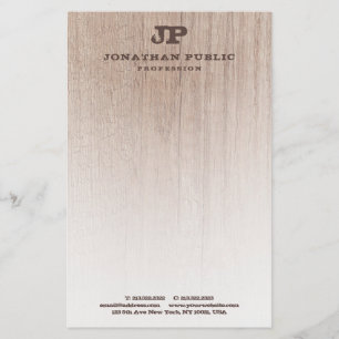 Brown Wood Look Monogram Elegant Template Stationery