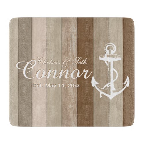 Brown Wood Nautical Stripes  Anchor Cutting Board