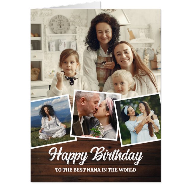 Brown Wood Photo Collage Happy Birthday Nana Big Card (Front)