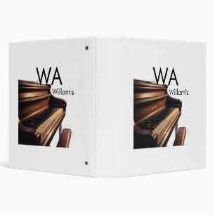 Brown wood piano table keys monogram name 3 ring binder