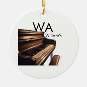 Brown wood piano table keys monogram name ceramic ornament